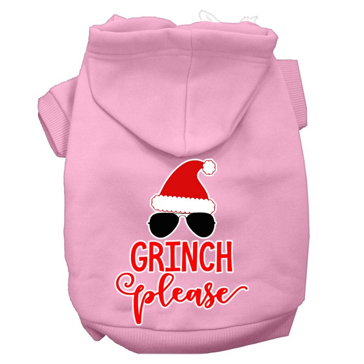 Grinch Please Screen Print Dog Hoodie Light Pink XS